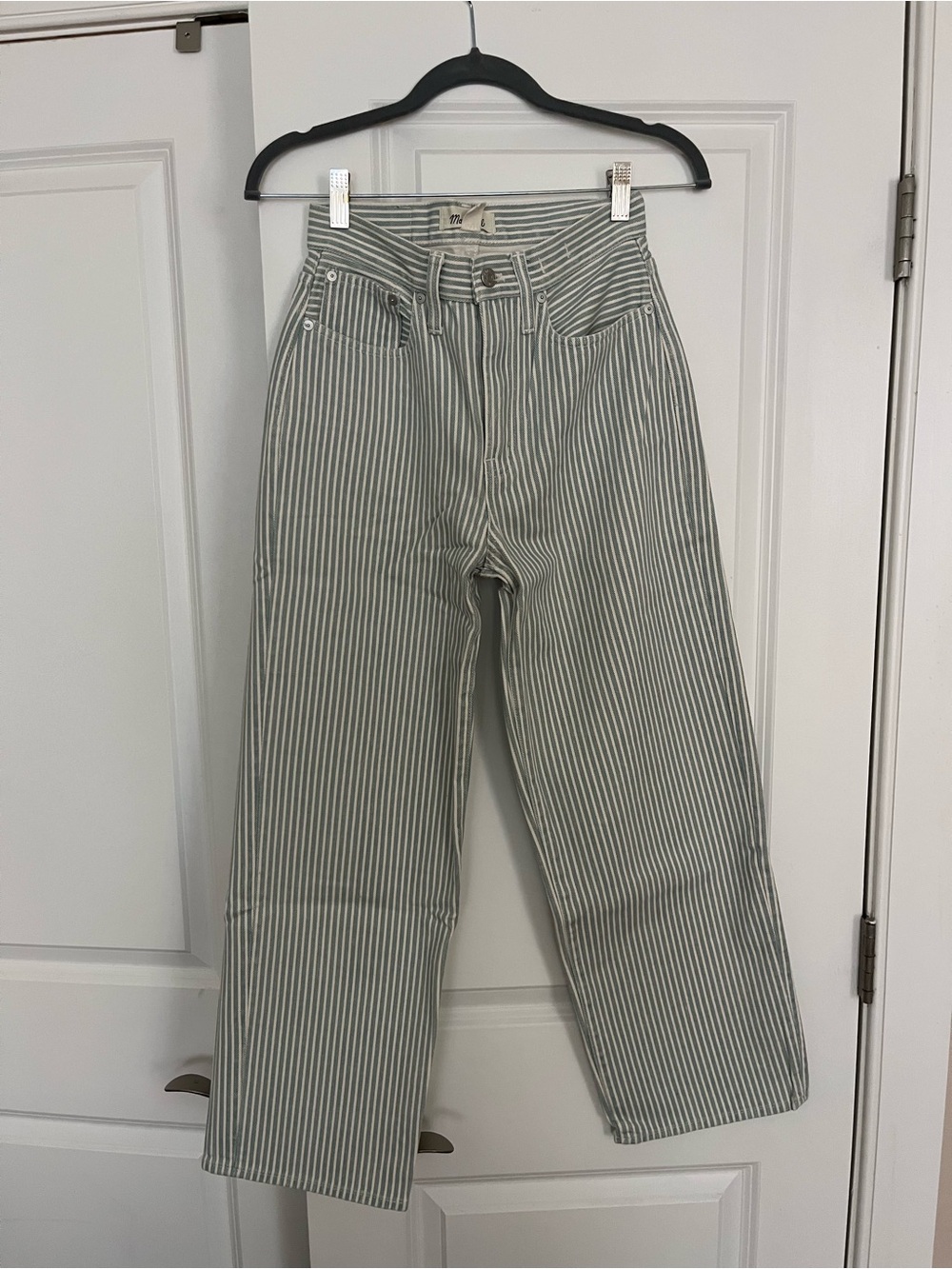 Madewell Perfect Vintage Wide Leg Cropped Striped Pants - Sage & White